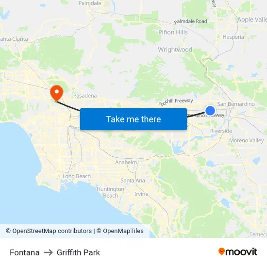 Fontana to Griffith Park map