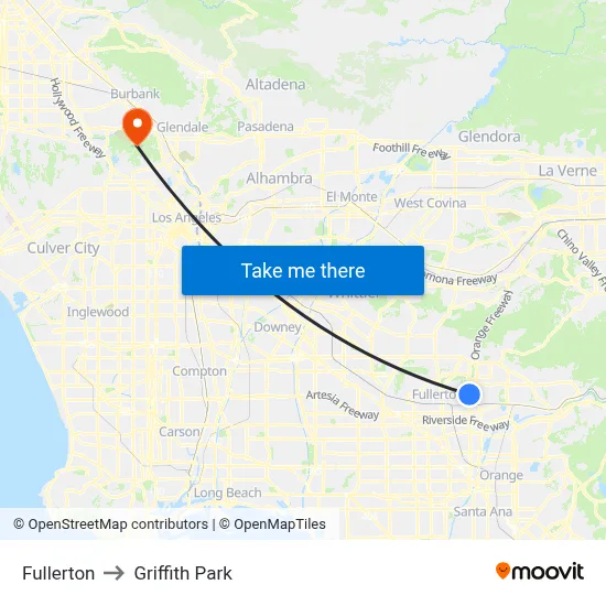 Fullerton to Griffith Park map