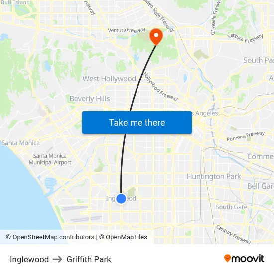 Inglewood to Griffith Park map