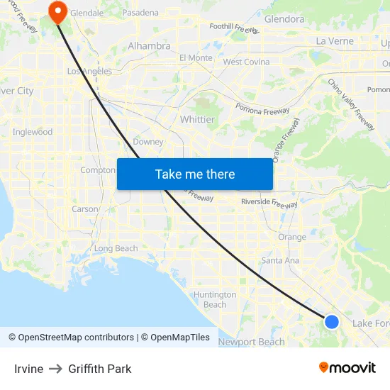 Irvine to Griffith Park map