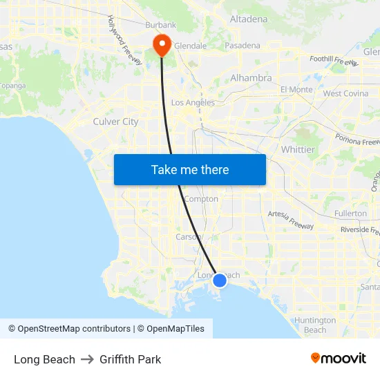 Long Beach to Griffith Park map