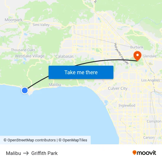 Malibu to Griffith Park map