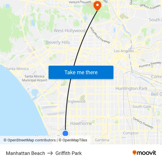 Manhattan Beach to Griffith Park map