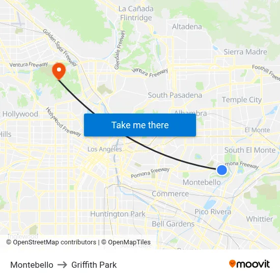 Montebello to Griffith Park map