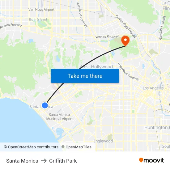 Santa Monica to Griffith Park map