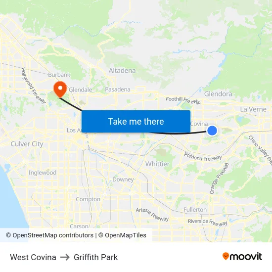 West Covina to Griffith Park map