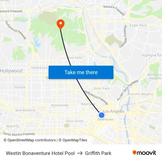 Westin Bonaventure Hotel Pool to Griffith Park map