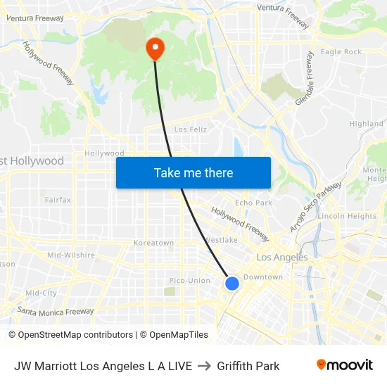 JW Marriott Los Angeles L A LIVE to Griffith Park map