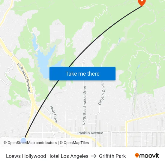 Loews Hollywood Hotel Los Angeles to Griffith Park map