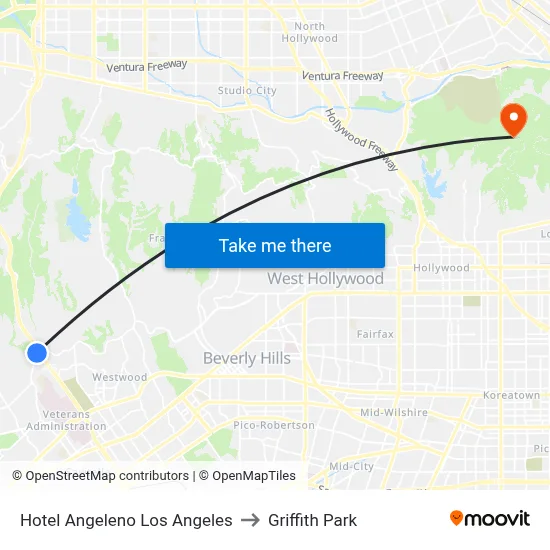 Hotel Angeleno Los Angeles to Griffith Park map