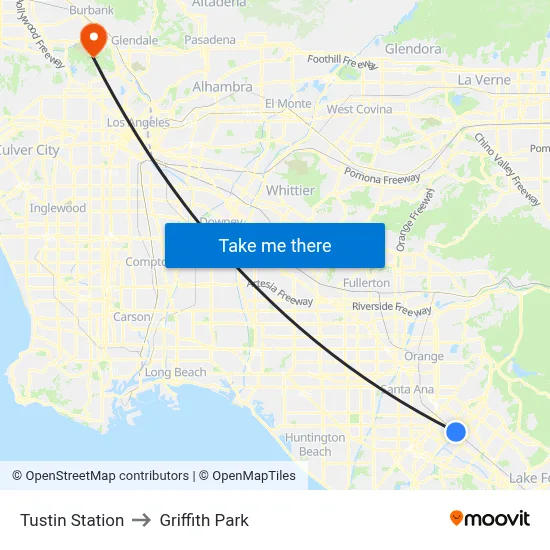 Tustin Station to Griffith Park map