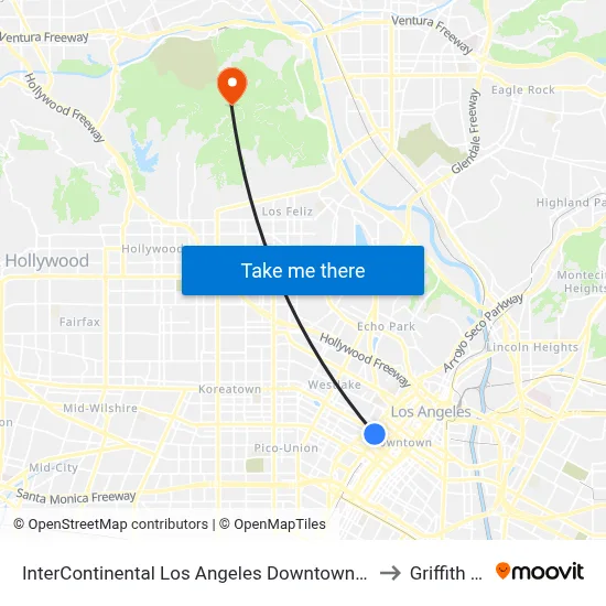 InterContinental Los Angeles Downtown an IHG Hotel to Griffith Park map