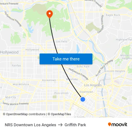 NRS Downtown Los Angeles to Griffith Park map