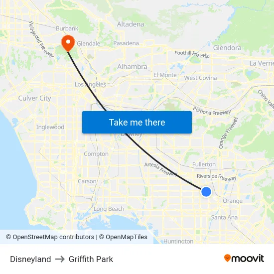Disneyland to Griffith Park map