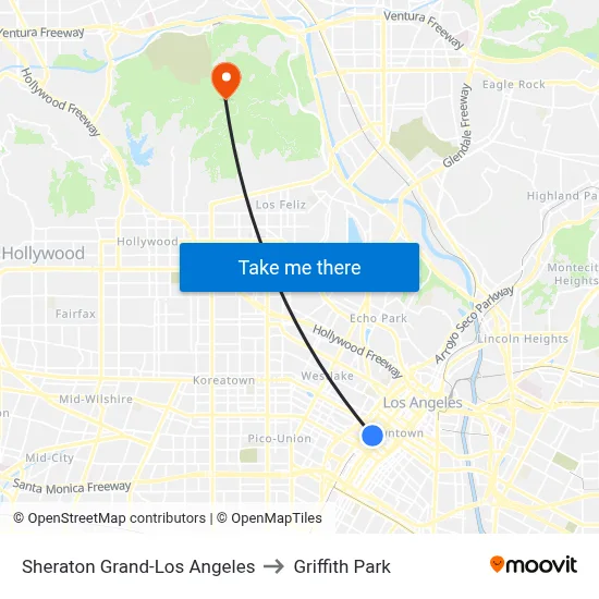 Sheraton Grand-Los Angeles to Griffith Park map
