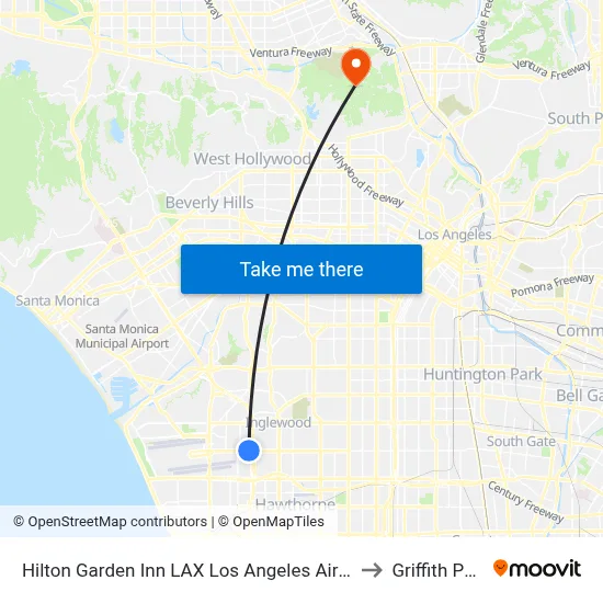 Hilton Garden Inn LAX Los Angeles Airport to Griffith Park map