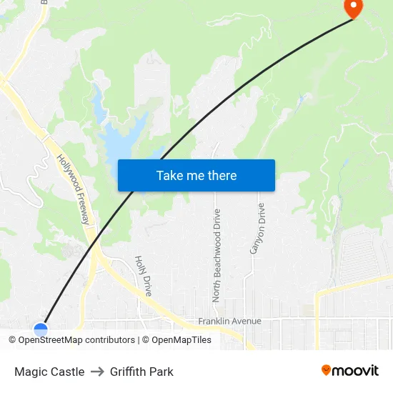 Magic Castle to Griffith Park map