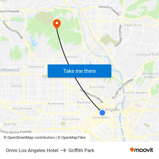 Omni Los Angeles Hotel to Griffith Park map