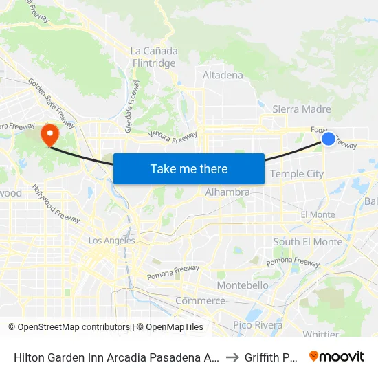 Hilton Garden Inn Arcadia Pasadena Area to Griffith Park map