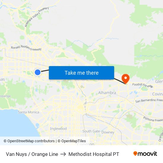 Van Nuys / Orange Line to Methodist Hospital PT map
