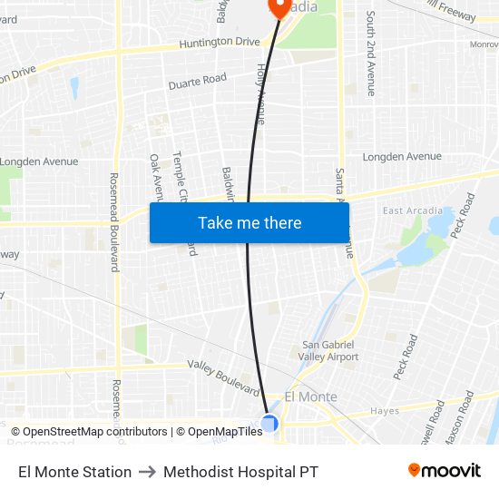 El Monte Station to Methodist Hospital PT map