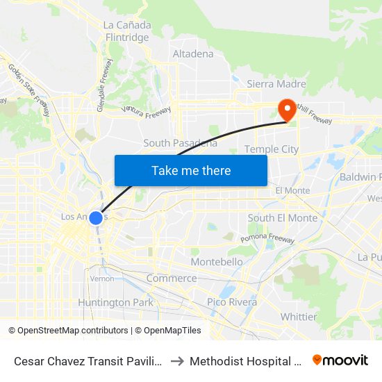 Cesar Chavez Transit Pavilion to Methodist Hospital PT map