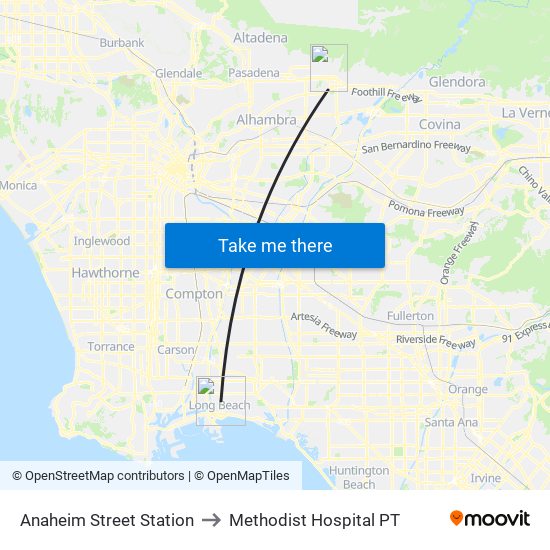 Anaheim Street Station to Methodist Hospital PT map