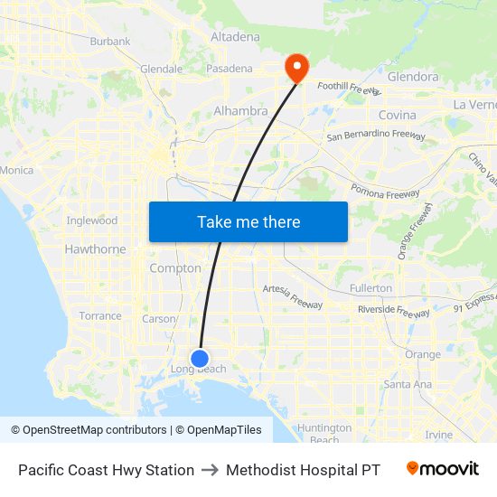 Pacific Coast Hwy Station to Methodist Hospital PT map