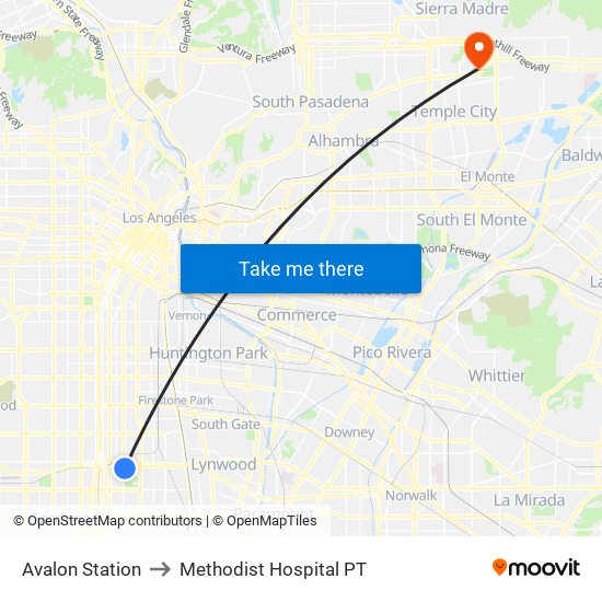 Avalon Station to Methodist Hospital PT map