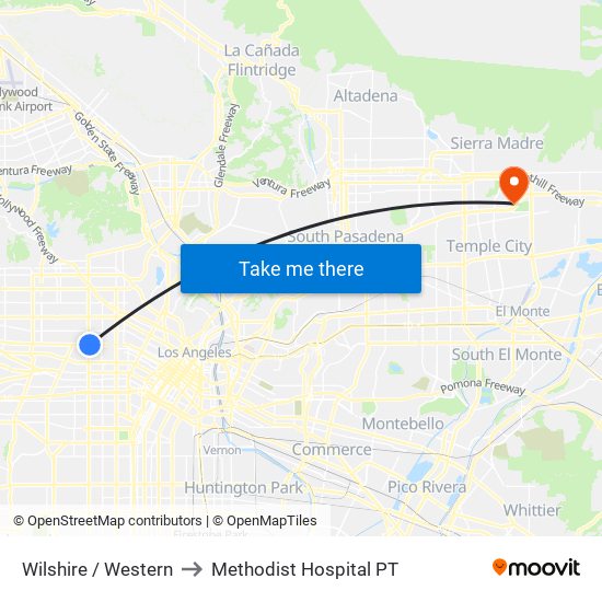 Wilshire / Western to Methodist Hospital PT map