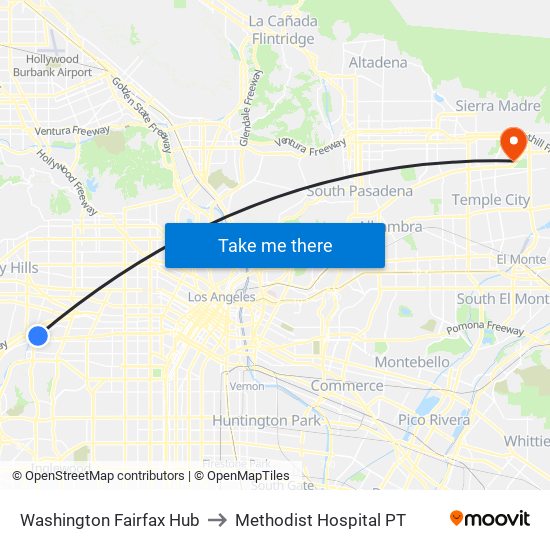Washington Fairfax Hub to Methodist Hospital PT map