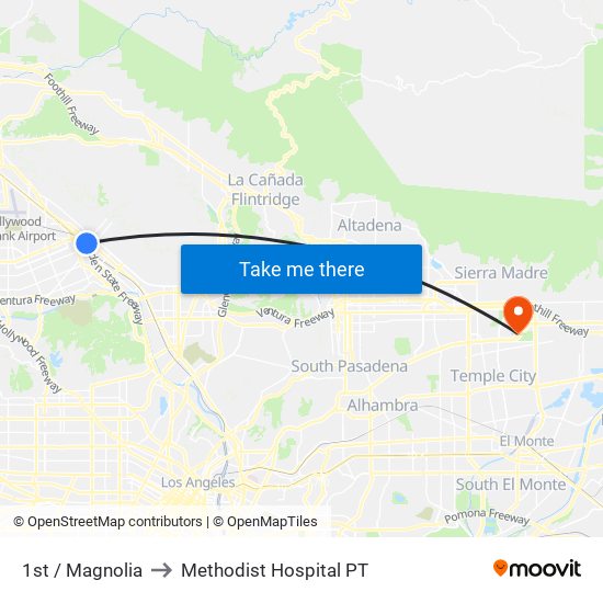 1st / Magnolia to Methodist Hospital PT map