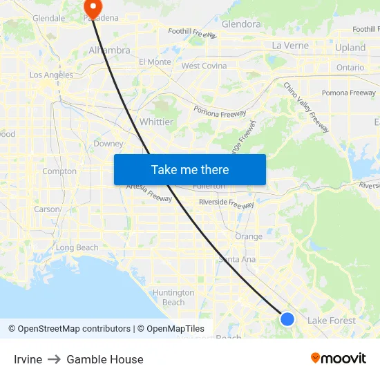 Irvine to Gamble House map