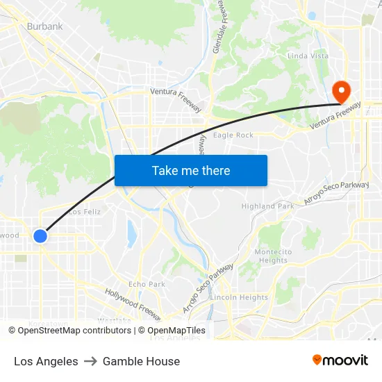 Los Angeles to Gamble House map