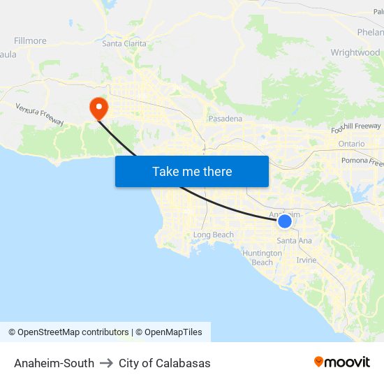 Anaheim-South to City of Calabasas map