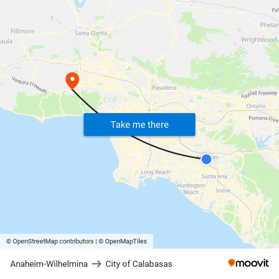Anaheim-Wilhelmina to City of Calabasas map