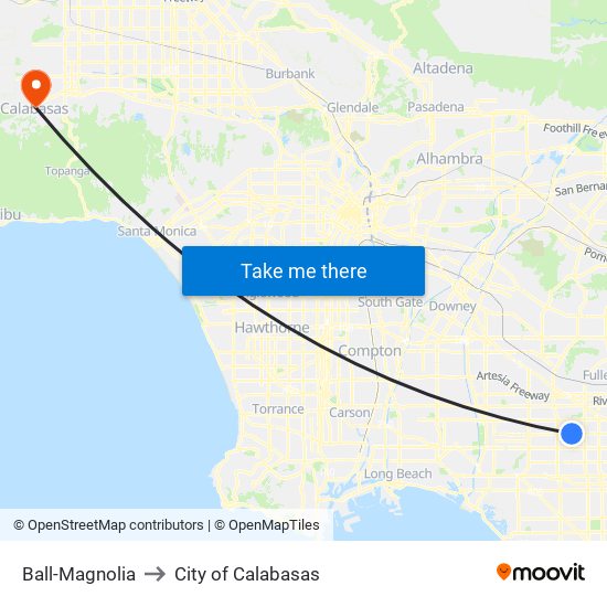 Ball-Magnolia to City of Calabasas map