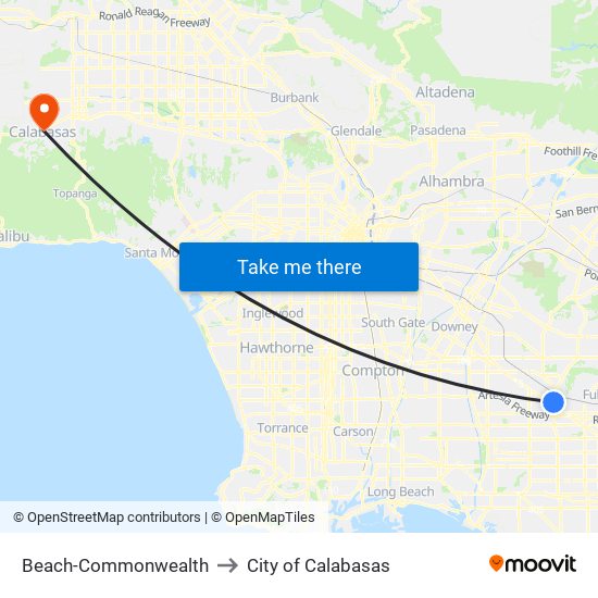Beach-Commonwealth to City of Calabasas map