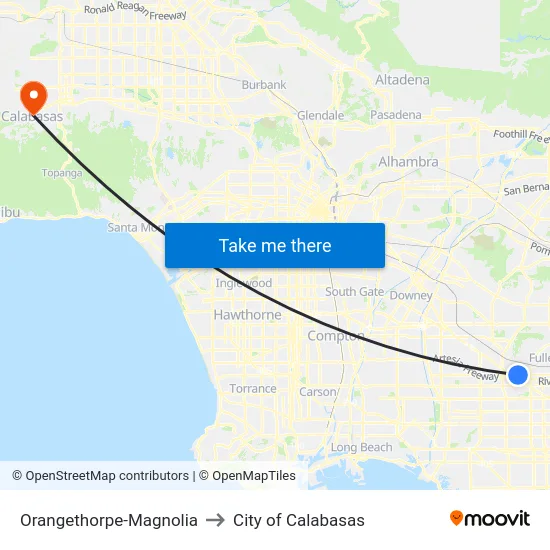 Orangethorpe-Magnolia to City of Calabasas map
