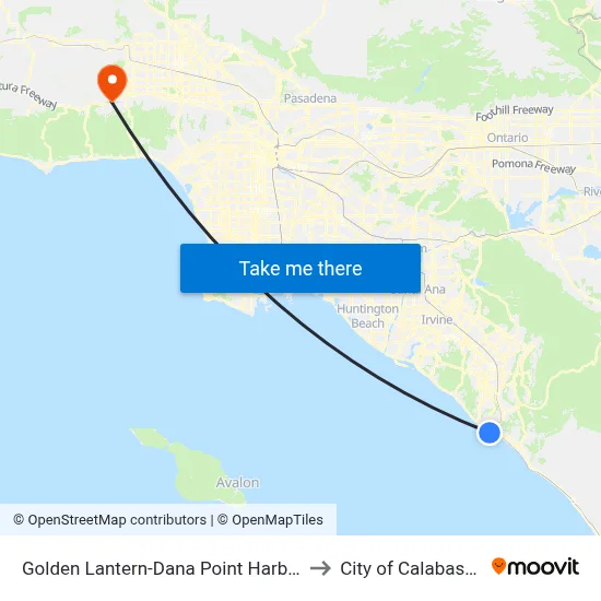 Golden Lantern-Dana Point Harbor to City of Calabasas map