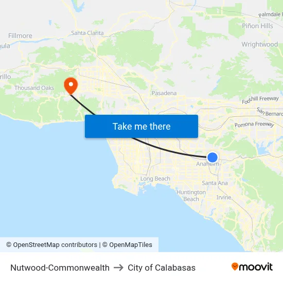 Nutwood-Commonwealth to City of Calabasas map
