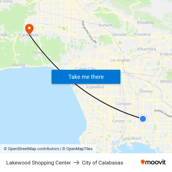 Lakewood Shopping Center to City of Calabasas map