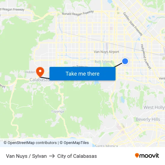 Van Nuys / Sylvan to City of Calabasas map