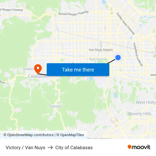 Victory / Van Nuys to City of Calabasas map