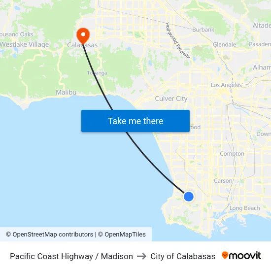 Pacific Coast Highway / Madison to City of Calabasas map