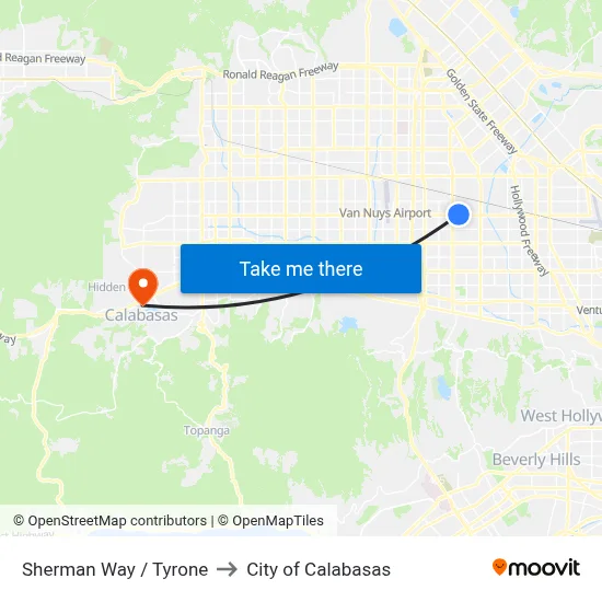 Sherman Way / Tyrone to City of Calabasas map