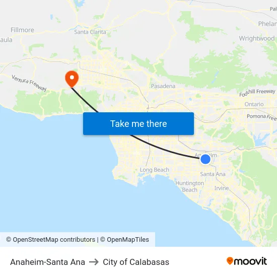 Anaheim-Santa Ana to City of Calabasas map