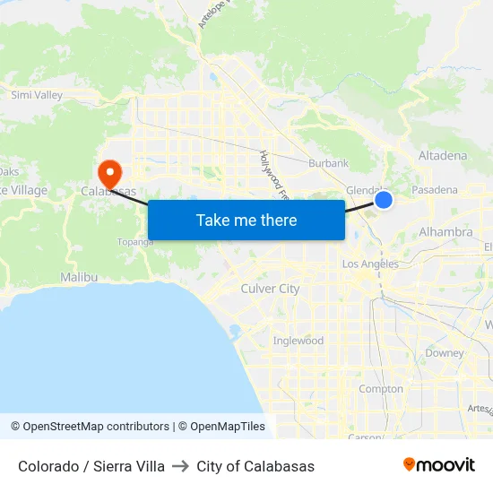 Colorado / Sierra Villa to City of Calabasas map