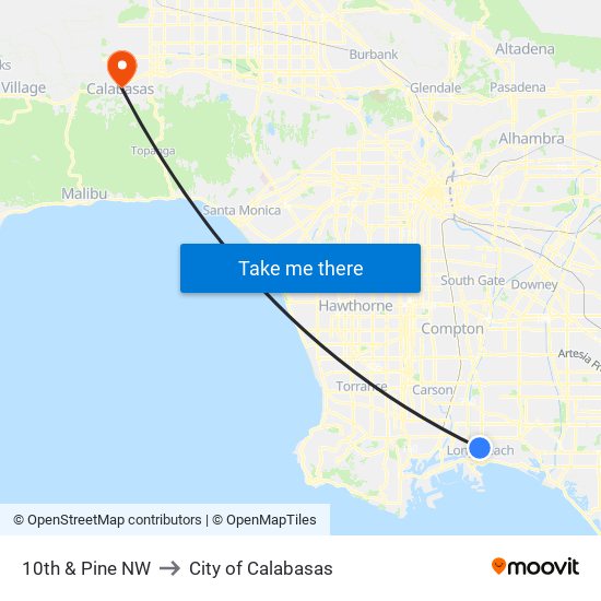 10th & Pine NW to City of Calabasas map