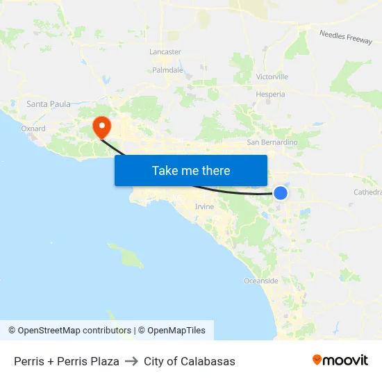 Perris + Perris Plaza to City of Calabasas map